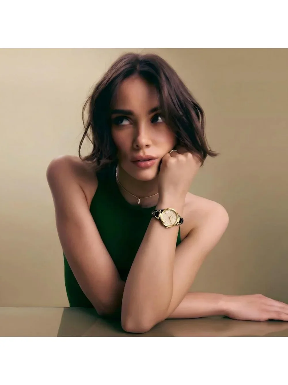 Women's Golden Black Leather Strap Small Dial Waterproof Quartz Wrist Watches